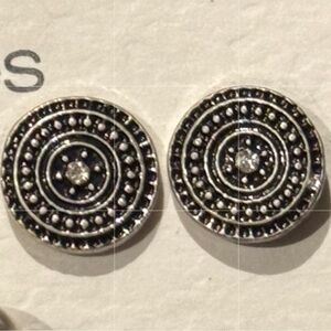 Silver and Black Round Stud Earrings